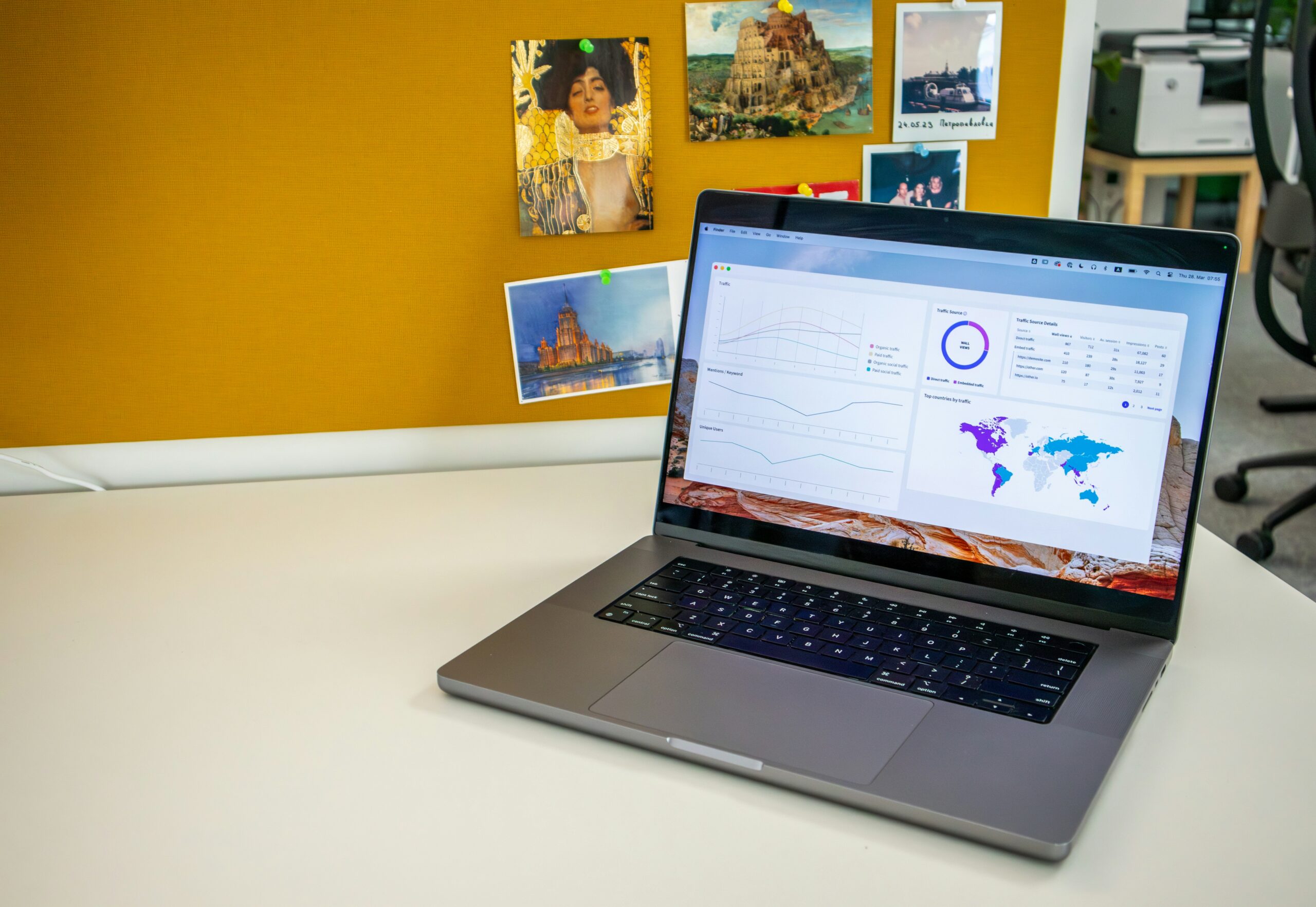 Laptop with map of the world